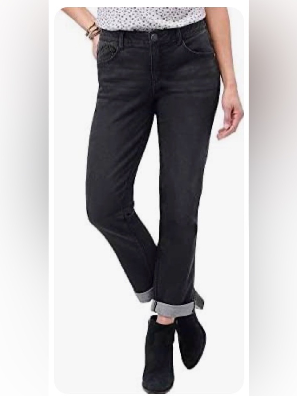 "Ab"solution® Petite Black Denim Cuffed Girlfriend Jeans, 14P